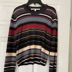 Veronica Beard multi-color metallic striped long-sleeve sweater.